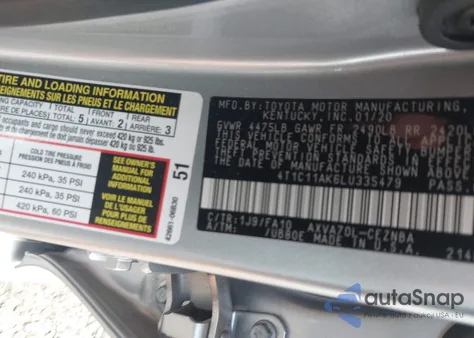 2020 Toyota Camry Le from USA, damaged, VIN 4T1C11AK6LU335479